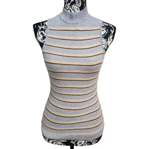 Nine West x Cara Santana Gray and Cream Ribbed Mockneck Sleeveless